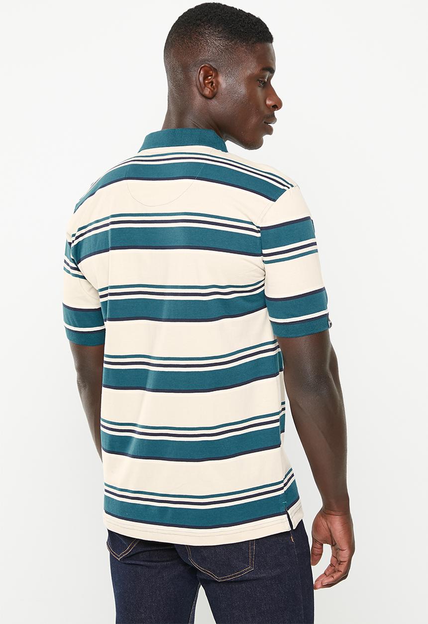 JEEP - Yd multi stripe golfer  - deep ocean/khaki