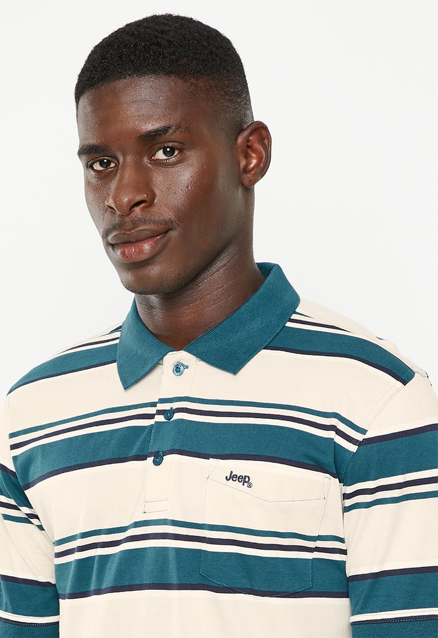JEEP - Yd multi stripe golfer  - deep ocean/khaki