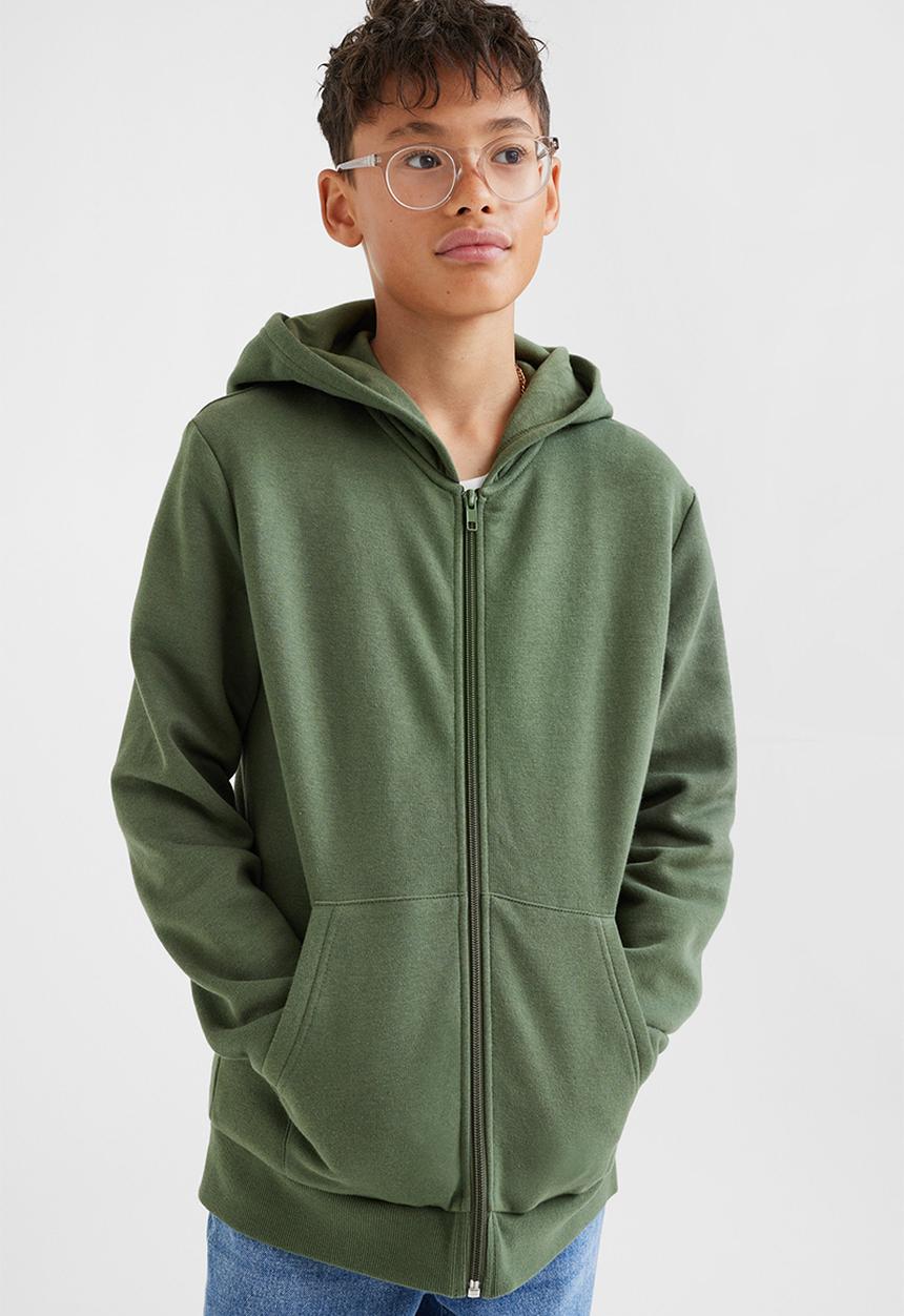 H&M - Zip-through hoodie - dark khaki green