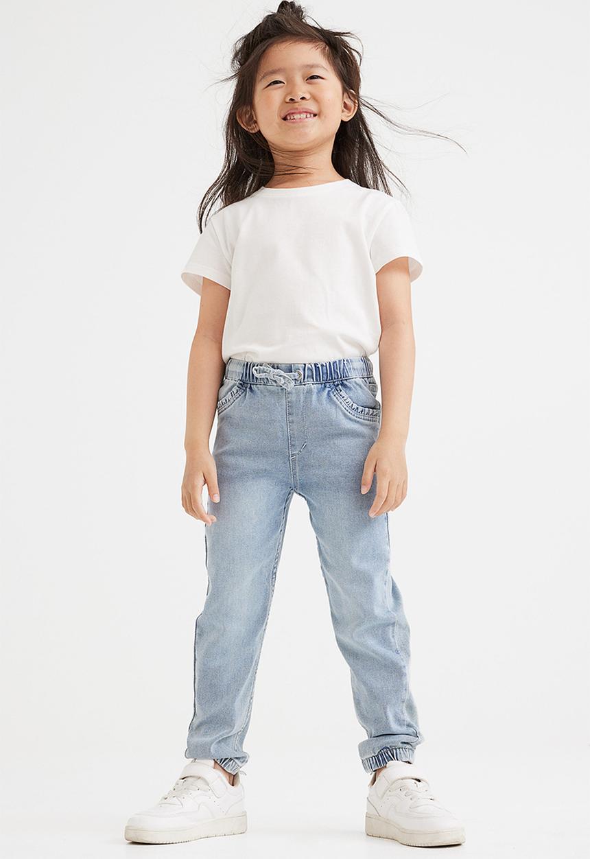 H&M - Frill-trimmed denim joggers - light denim blue