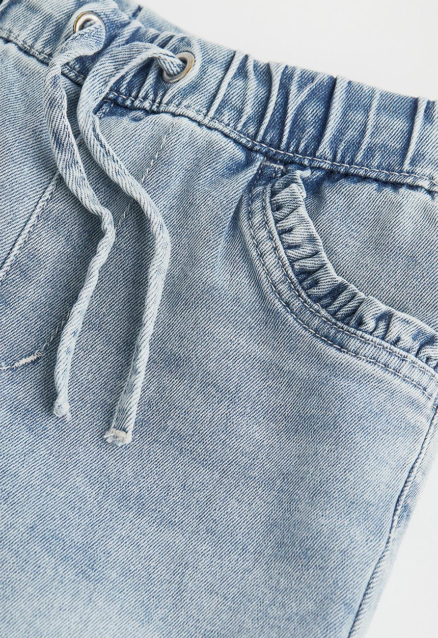 H&M - Frill-trimmed denim joggers - light denim blue
