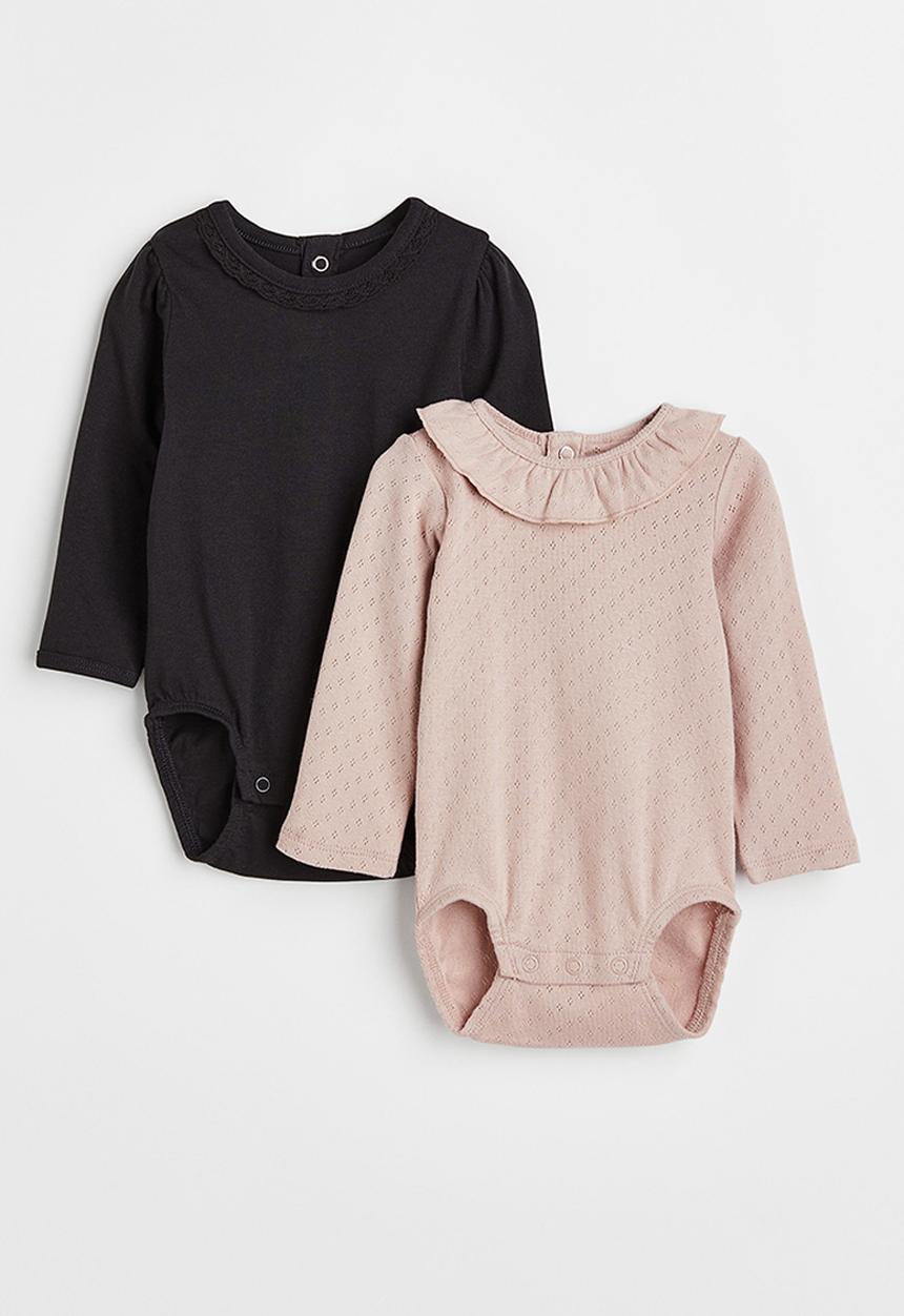 H&M - 2 Pack puff-sleeved bodysuits - black/pink