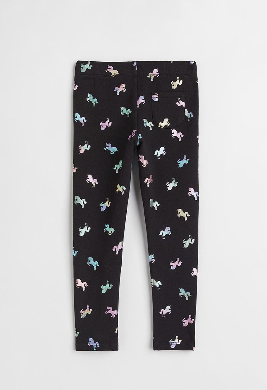 H&M - Brushed-inside leggings - black/unicorns