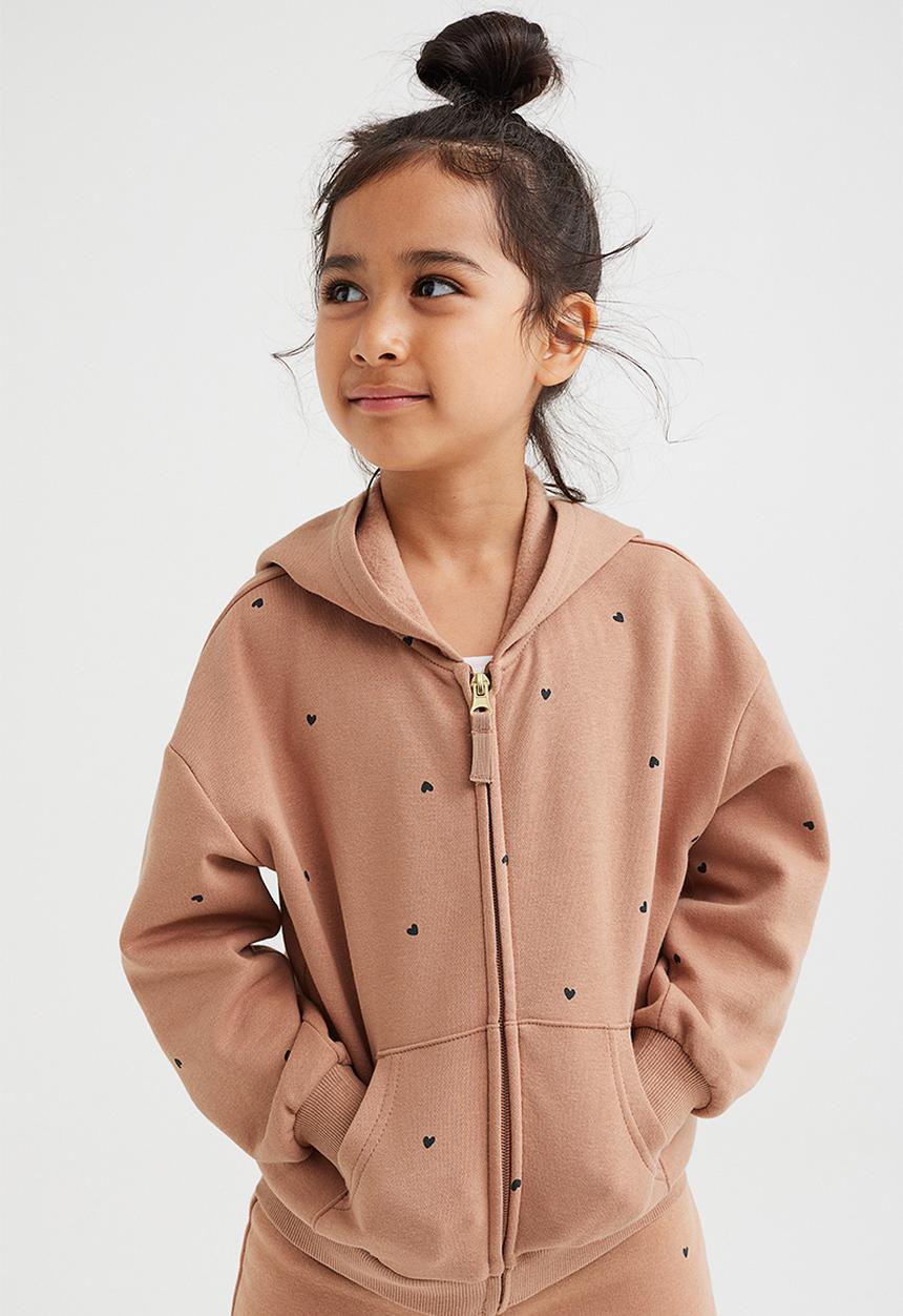 H&M - Zip-through hoodie - beige-pink/hearts