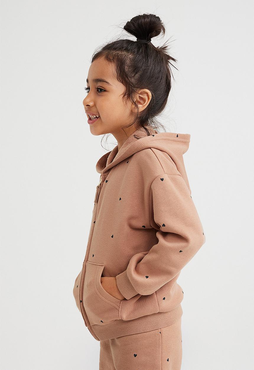 H&M - Zip-through hoodie - beige-pink/hearts