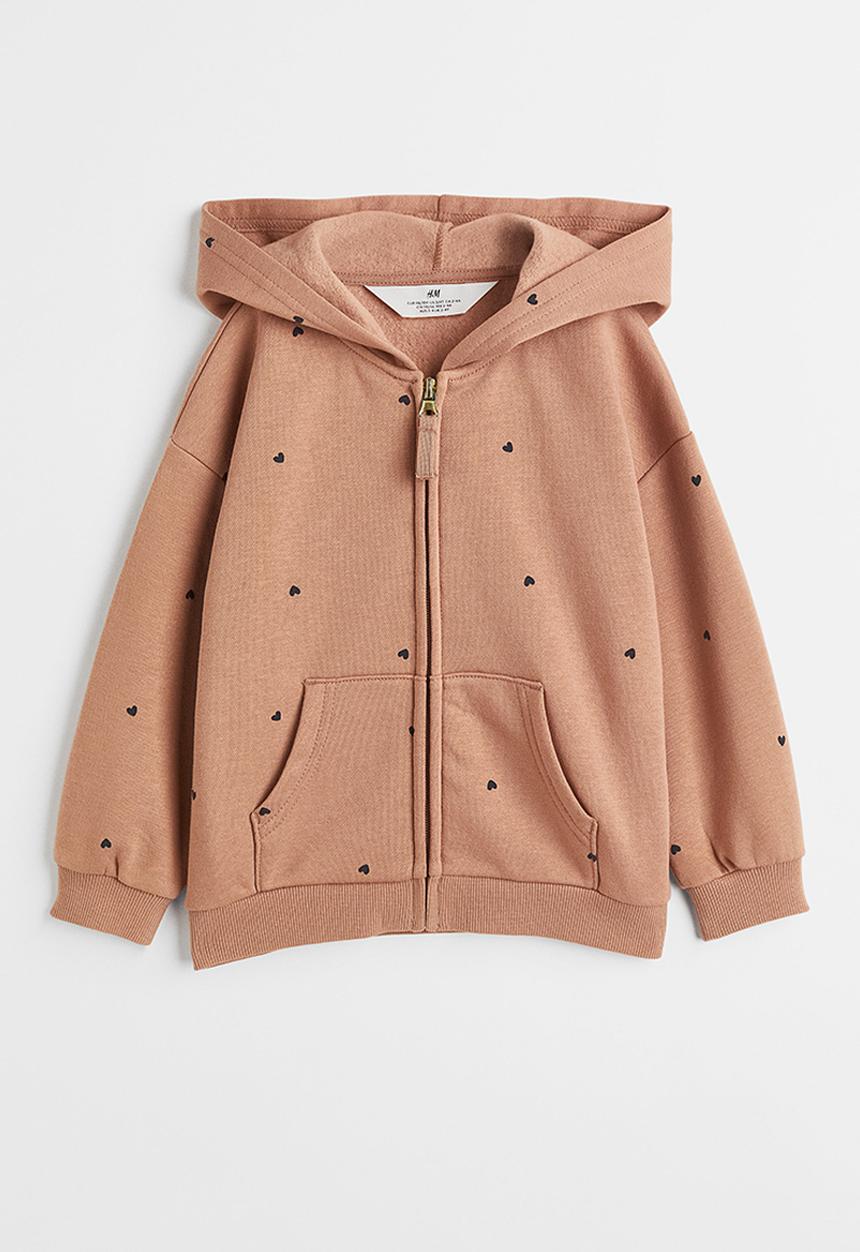 H&M - Zip-through hoodie - beige-pink/hearts
