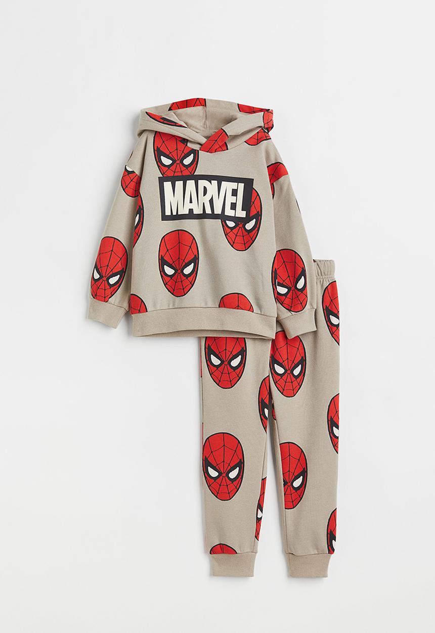 H&M - Printed 2-piece sweatshirt set - beige/spider-man
