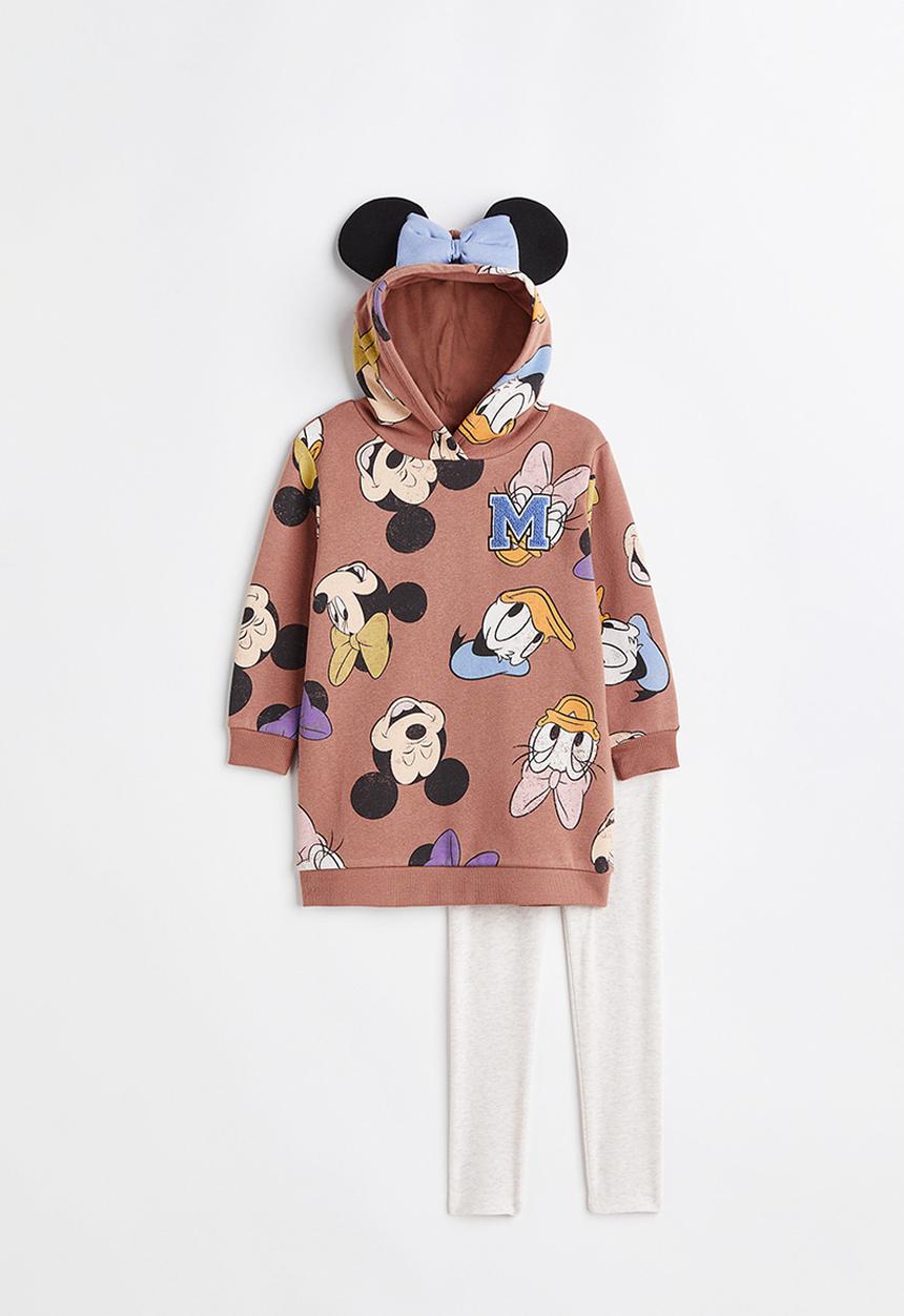 H&M - 2 Piece printed sweatshirt set - dark beige/minnie mouse