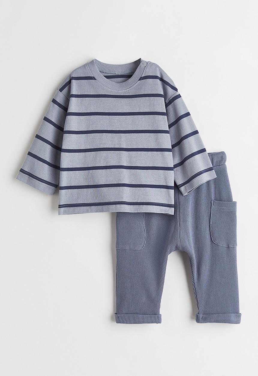 H&M - 2 Piece cotton jersey set - grey-blue/striped