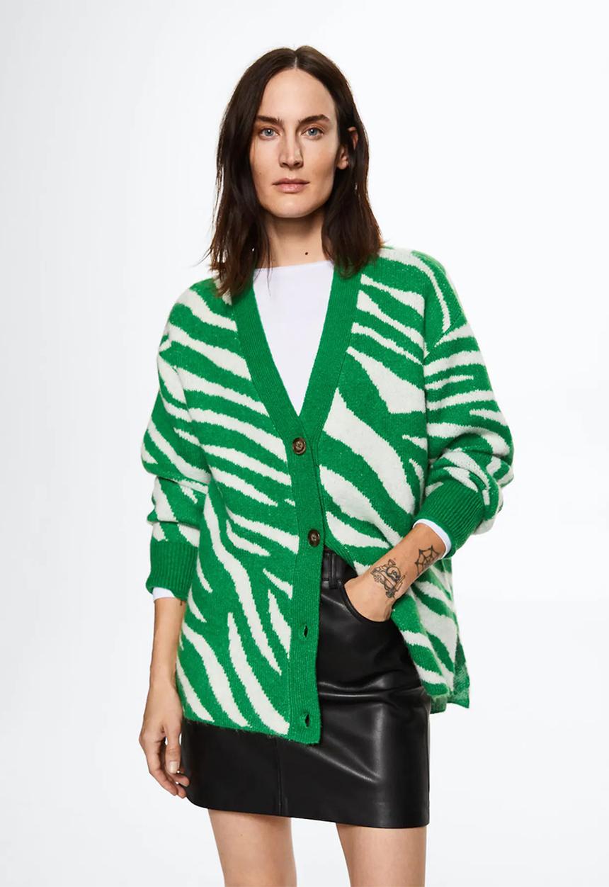 MANGO - Cardigan zebry - green