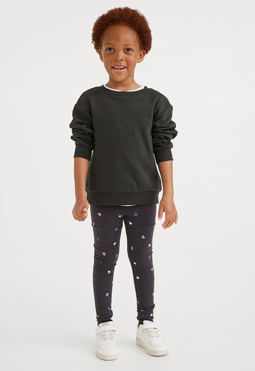 H&M - Leggings with brushed inside - black/butterflies