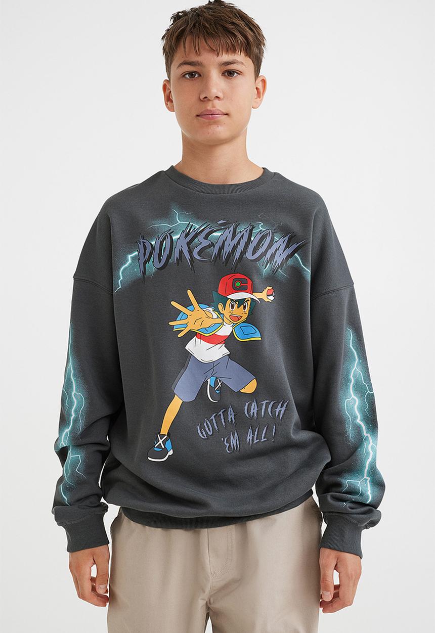 H&M - Motif-detail sweatshirt - dark grey/pokémon