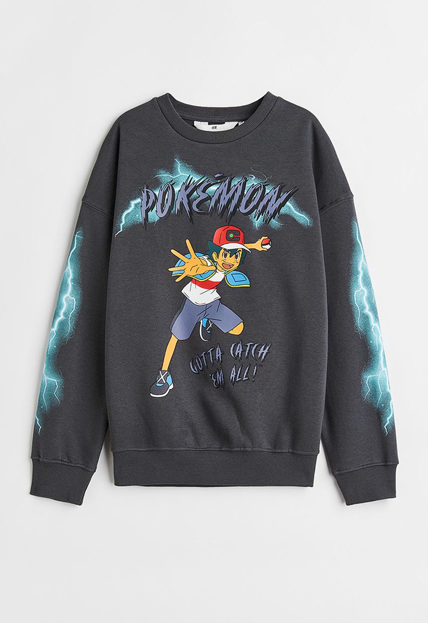 H&M - Motif-detail sweatshirt - dark grey/pokémon