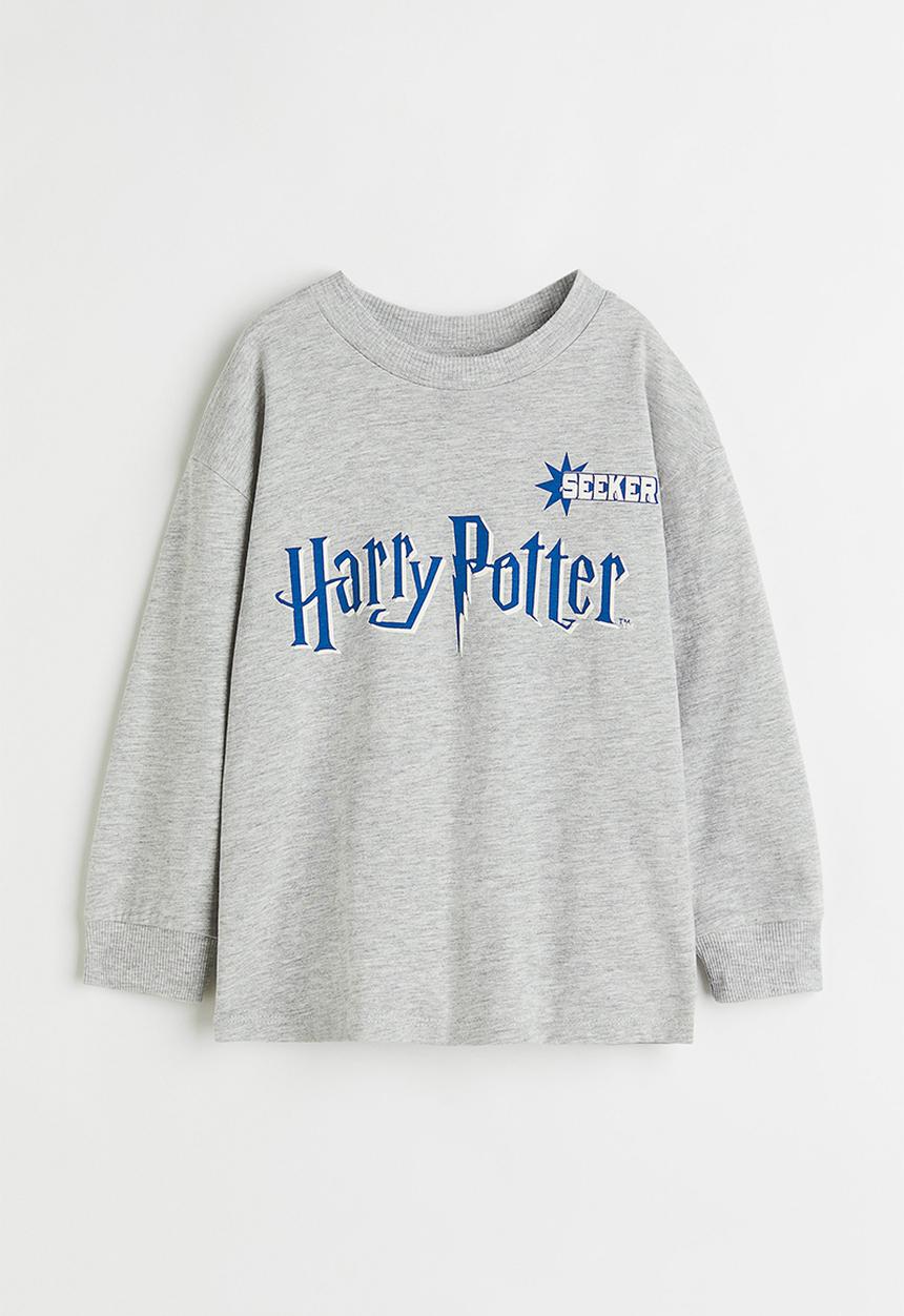 H&M - Printed cotton jersey top - light grey marl/harry potter