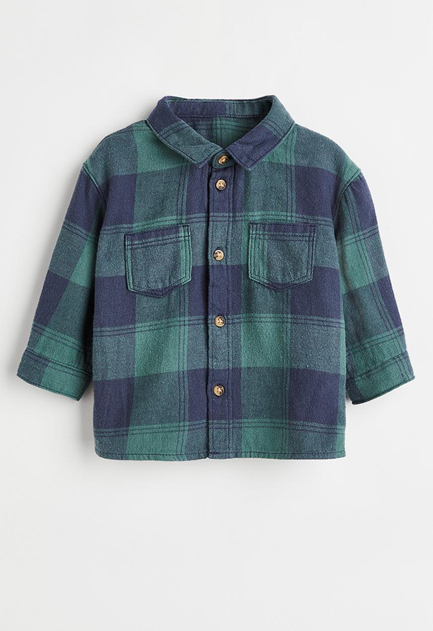 H&M - Cotton flannel shirt - dark green/checked