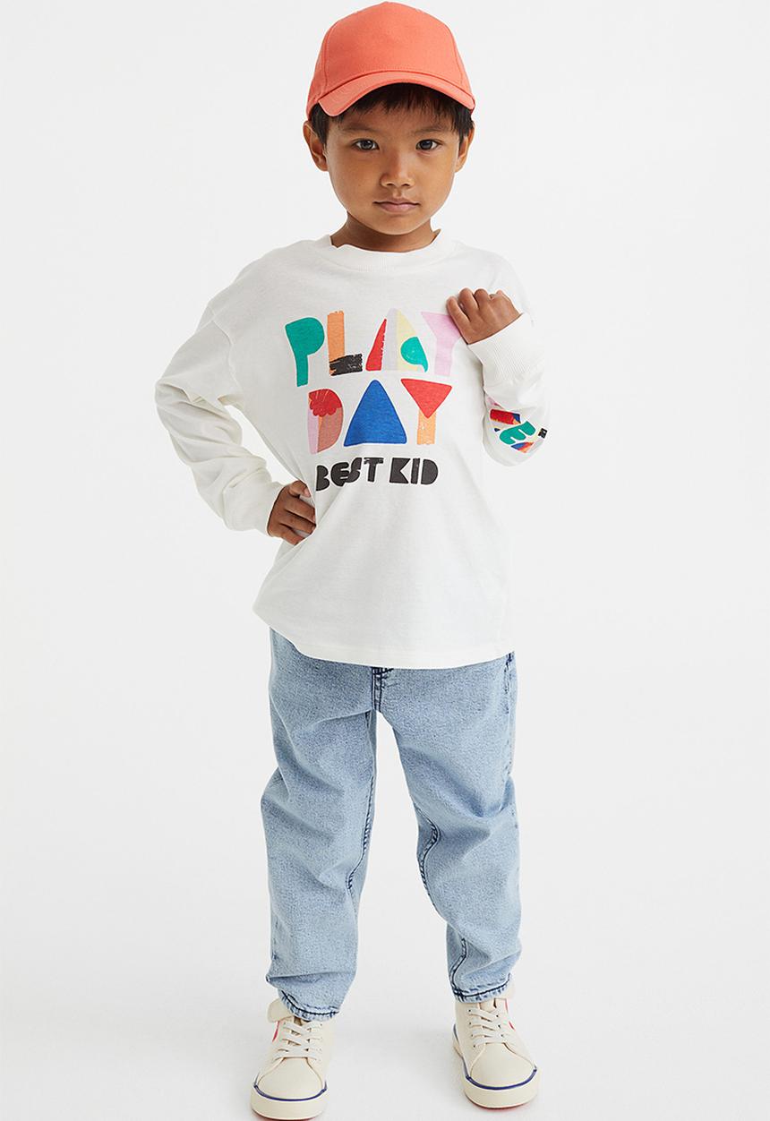 H&M - Cotton jersey top - natural white/play day