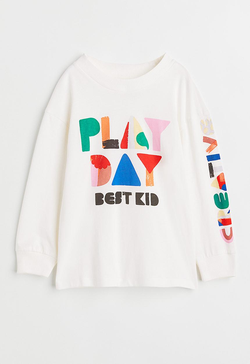 H&M - Cotton jersey top - natural white/play day
