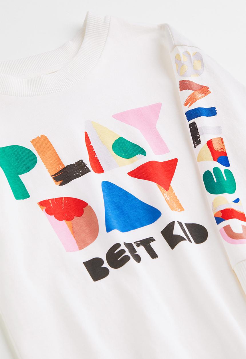 H&M - Cotton jersey top - natural white/play day