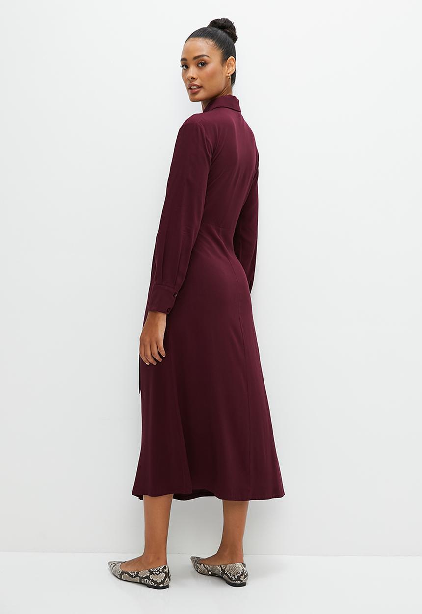 edit - Midaxi collared shirt dress - burgundy