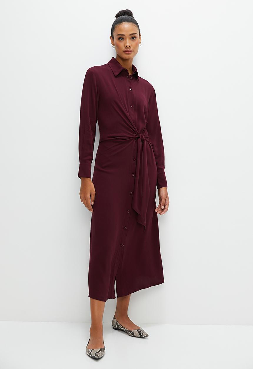 edit - Midaxi collared shirt dress - burgundy