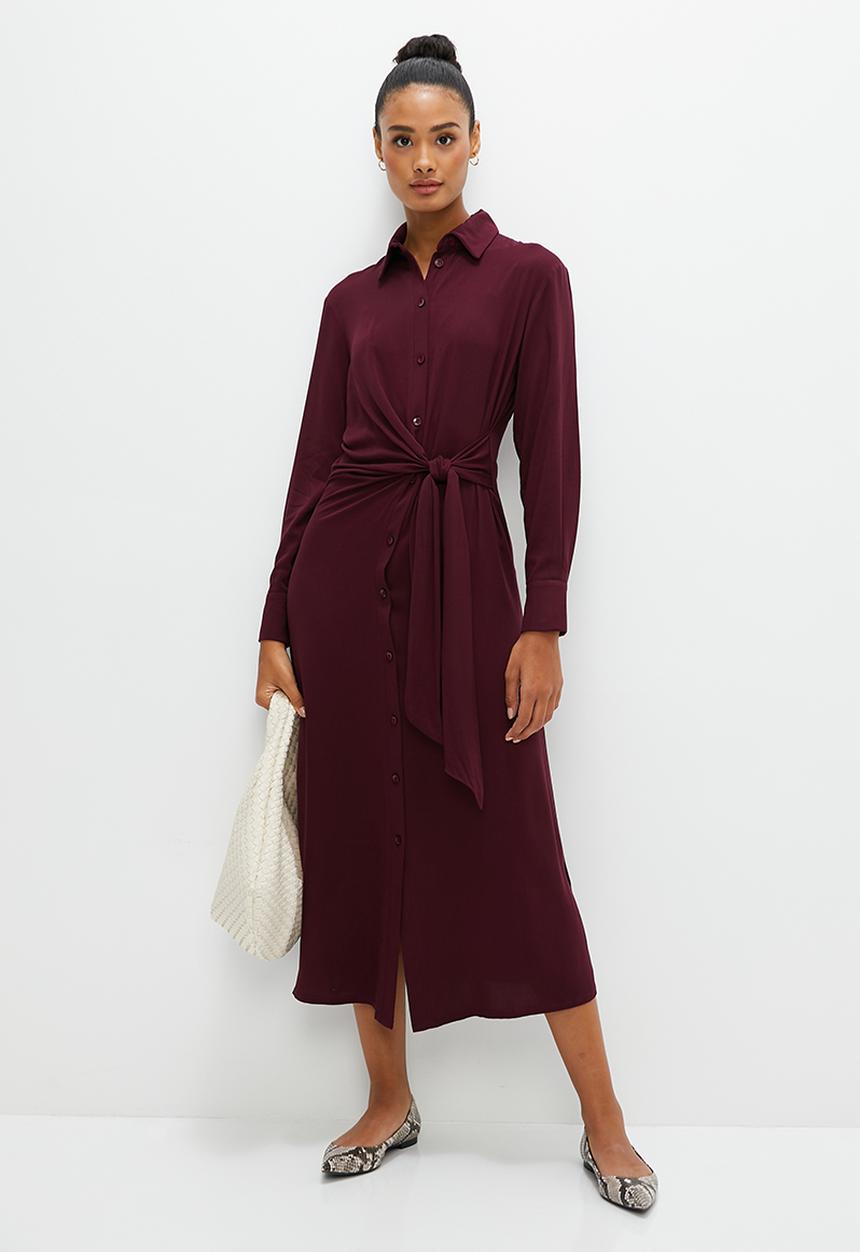 edit - Midaxi collared shirt dress - burgundy