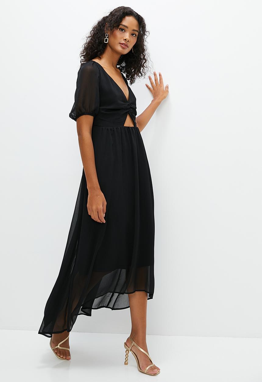MILLA - Tie detail maxi dress - black