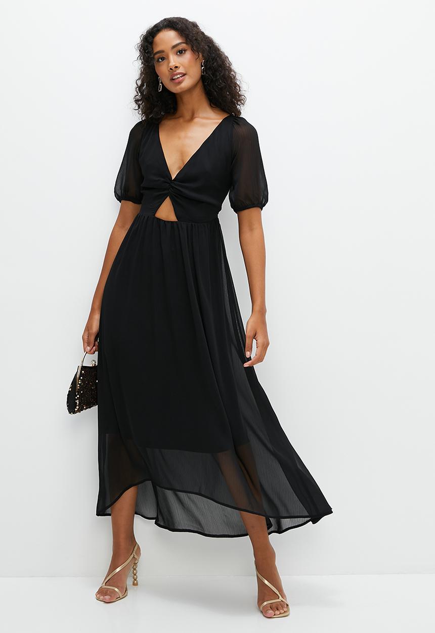 MILLA - Tie detail maxi dress - black