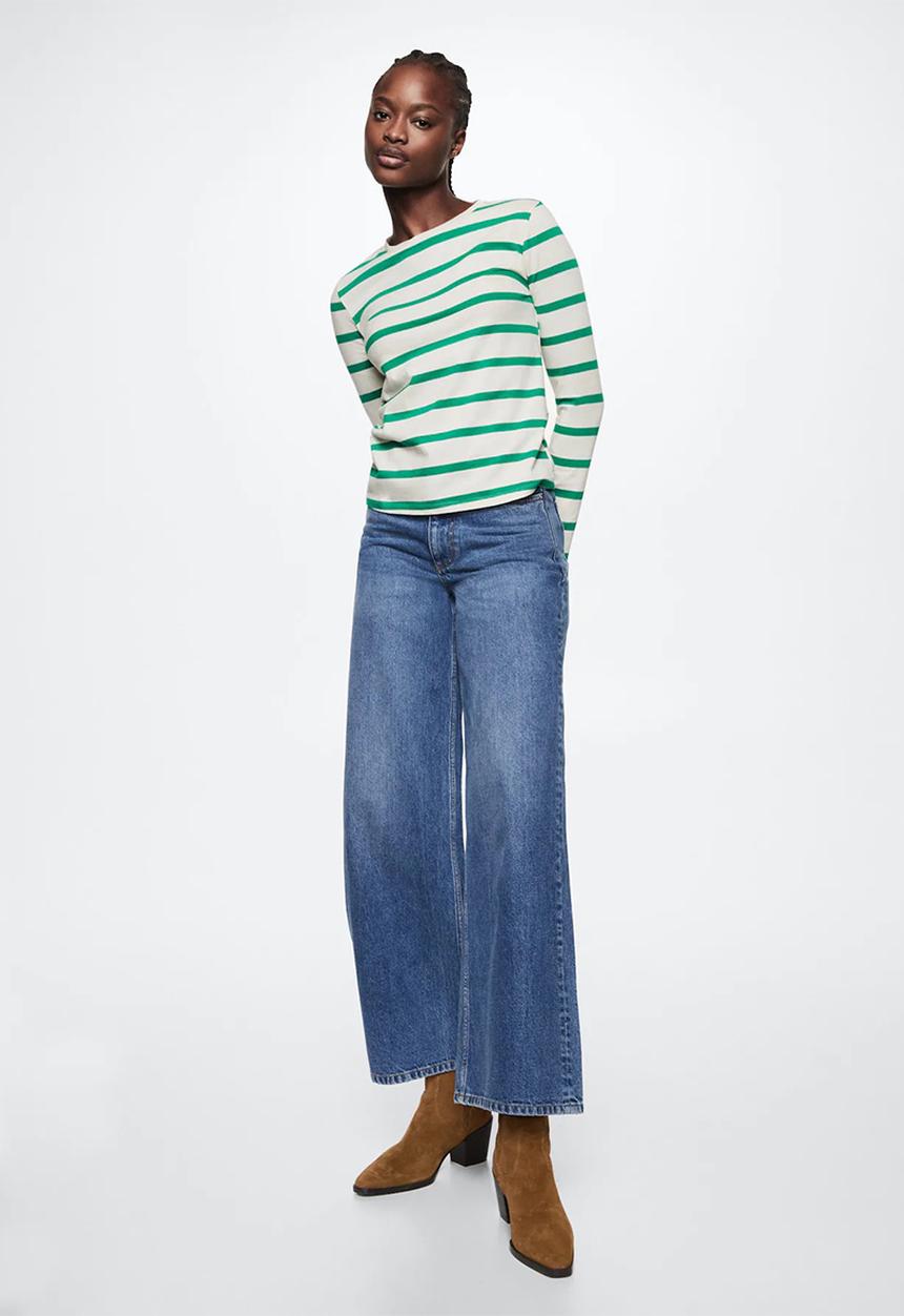 MANGO - T-shirt rayota - green & white