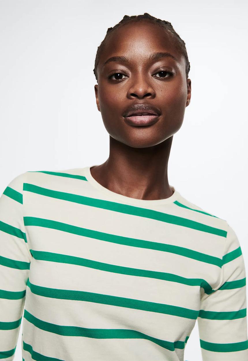 MANGO - T-shirt rayota - green & white