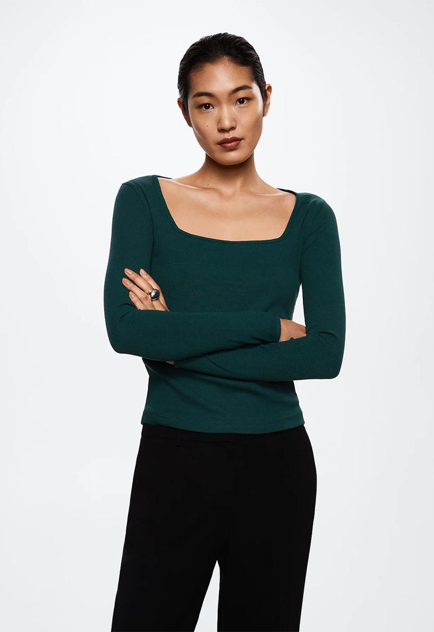 MANGO - T-shirt cottet - dark green