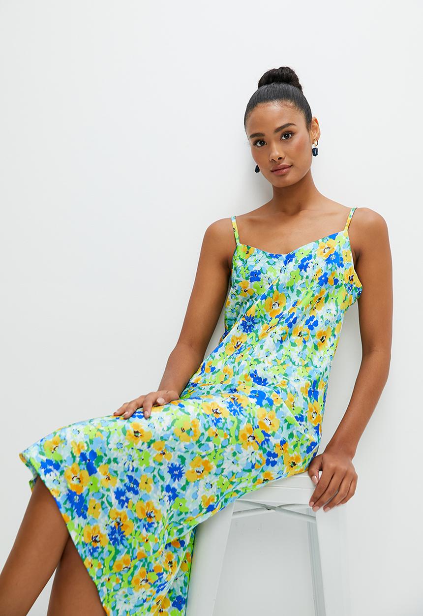 edit -  Satin slip dress - watercolour floral