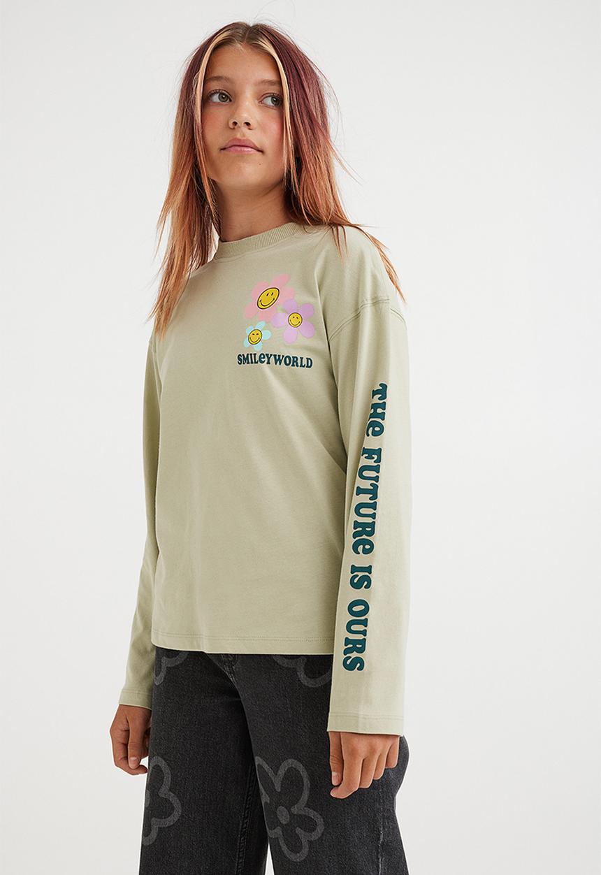 H&M - Printed cotton jersey top - light green/smileyworld®