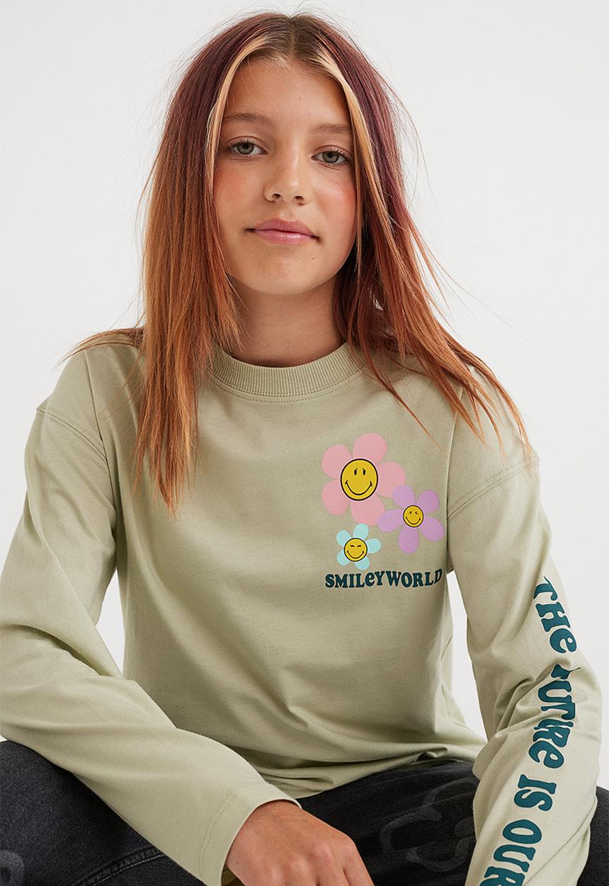 H&M - Printed cotton jersey top - light green/smileyworld®