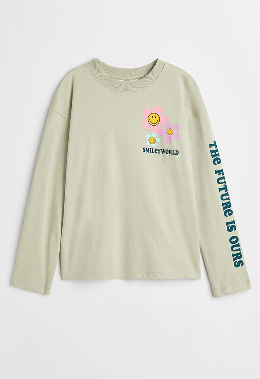 H&M - Printed cotton jersey top - light green/smileyworld®
