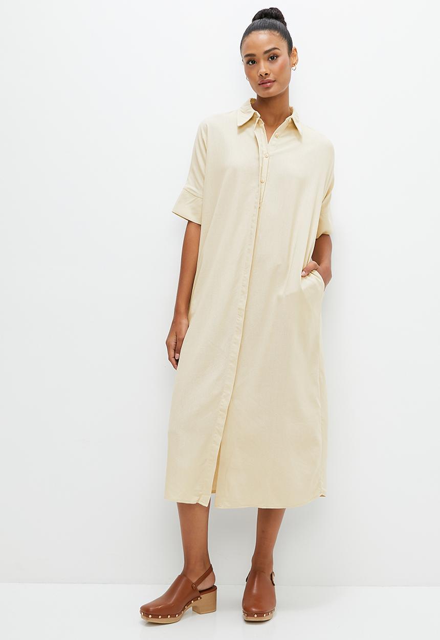 edit - Oversized linen midi shirt dress - natural