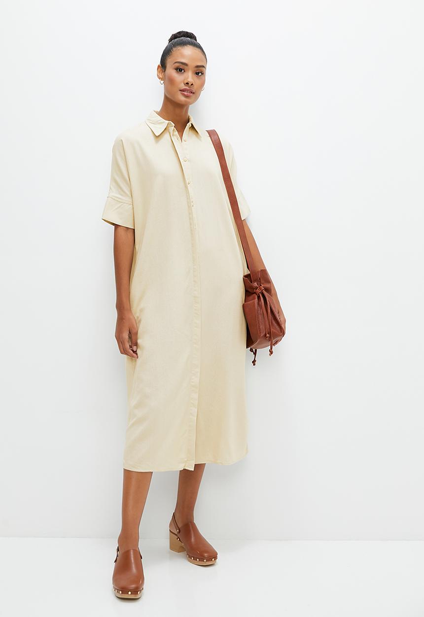 edit - Oversized linen midi shirt dress - natural