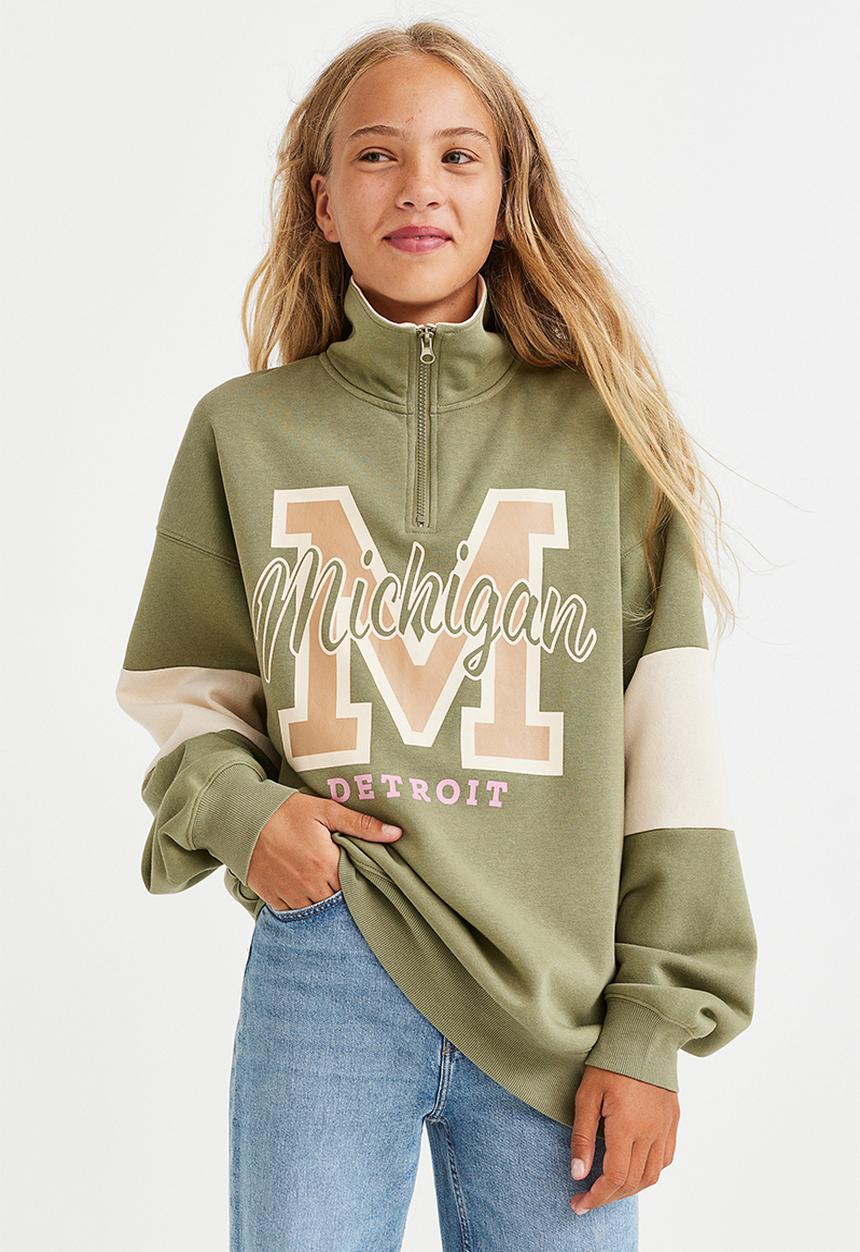 H&M - Oversized zip-top sweatshirt - khaki green/michigan