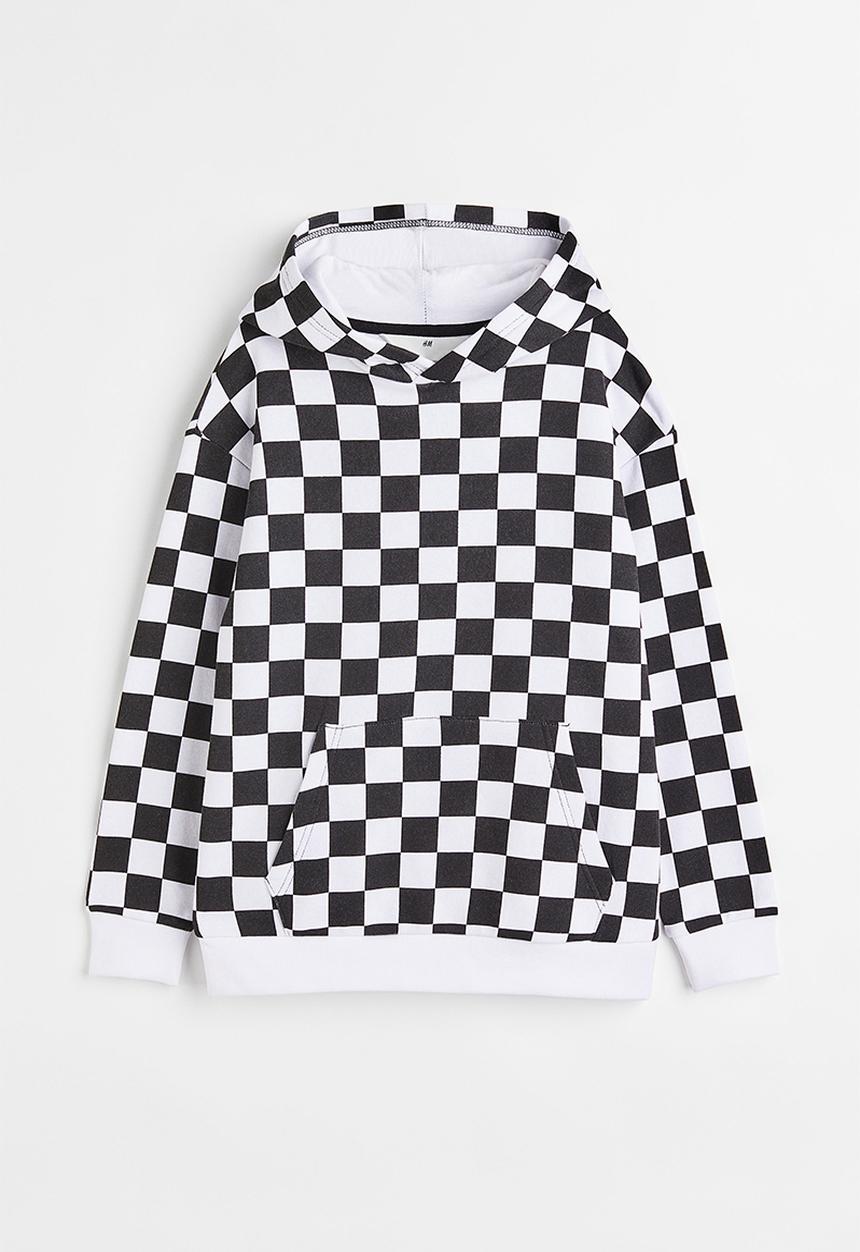 H&M - Oversized hoodie - black/white checked