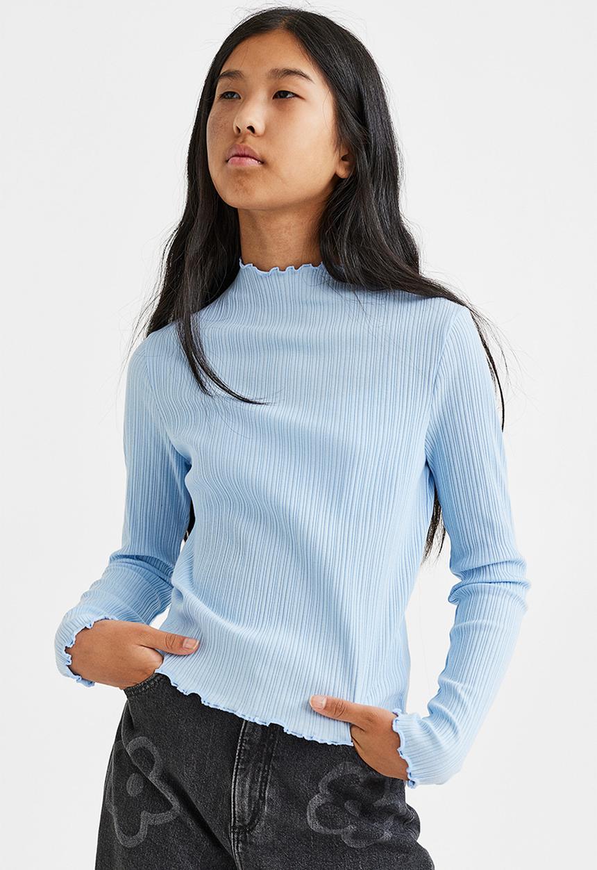 H&M - Long-sleeved ribbed top - light blue