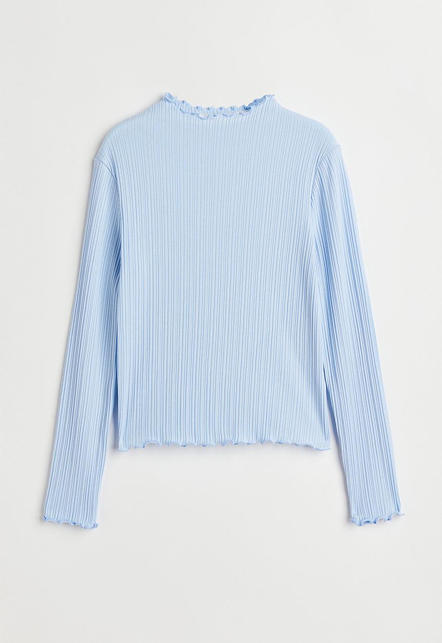 H&M - Long-sleeved ribbed top - light blue
