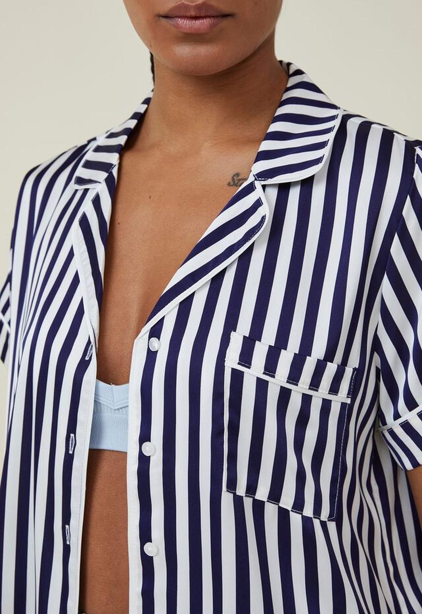 Cotton On - Body satin sleep set - navy vision/coconut milk stripe