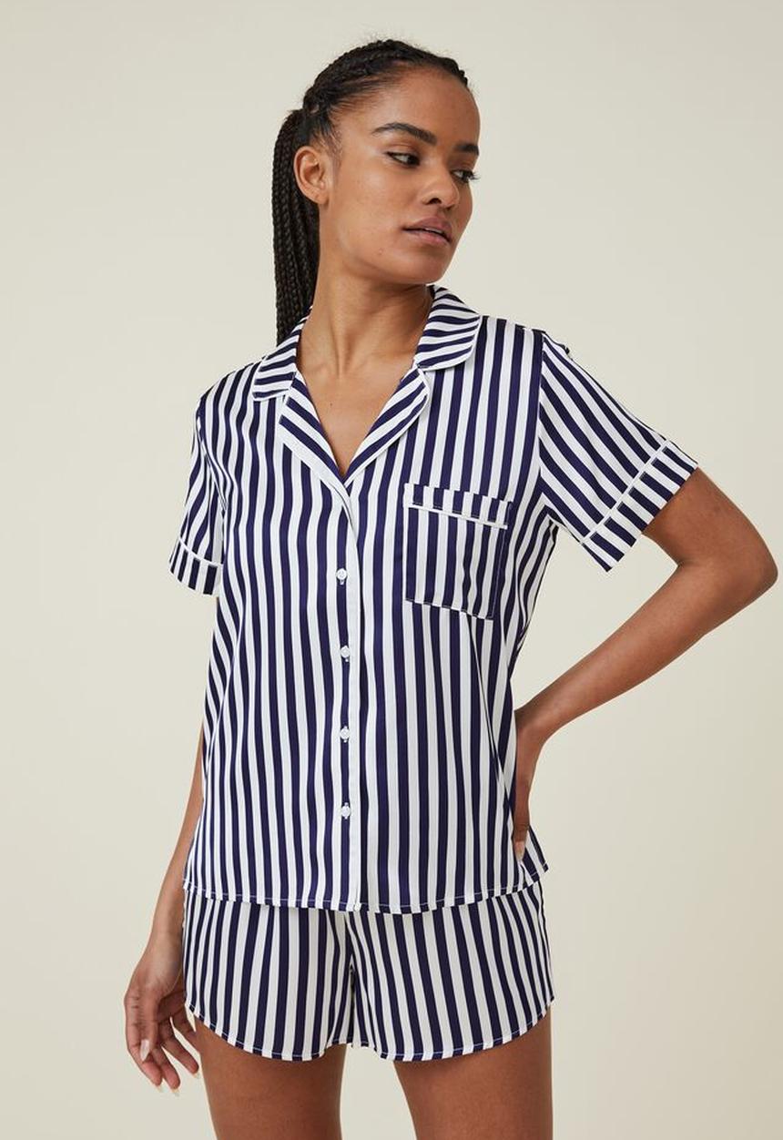 Cotton On - Body satin sleep set - navy vision/coconut milk stripe