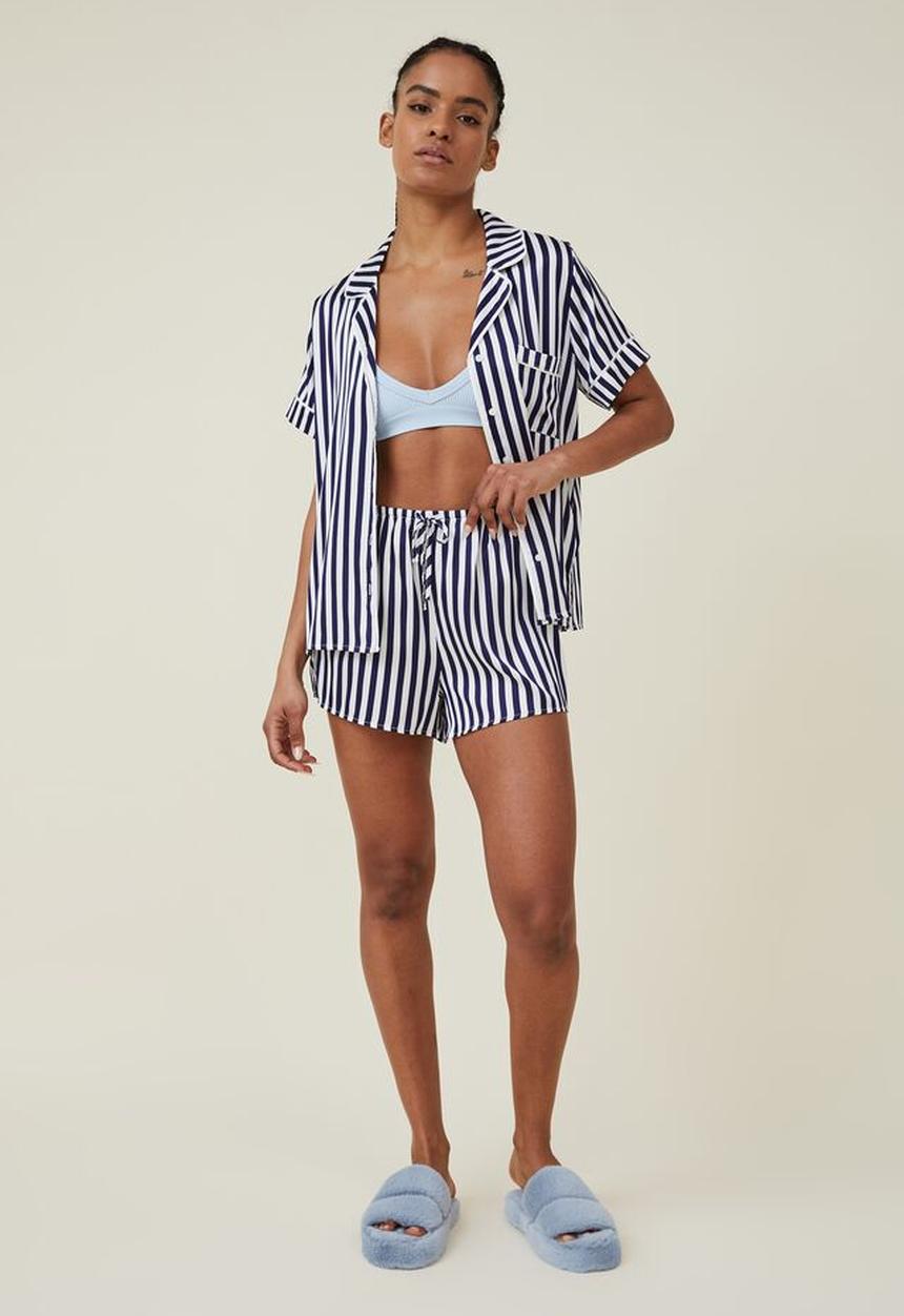Cotton On - Body satin sleep set - navy vision/coconut milk stripe