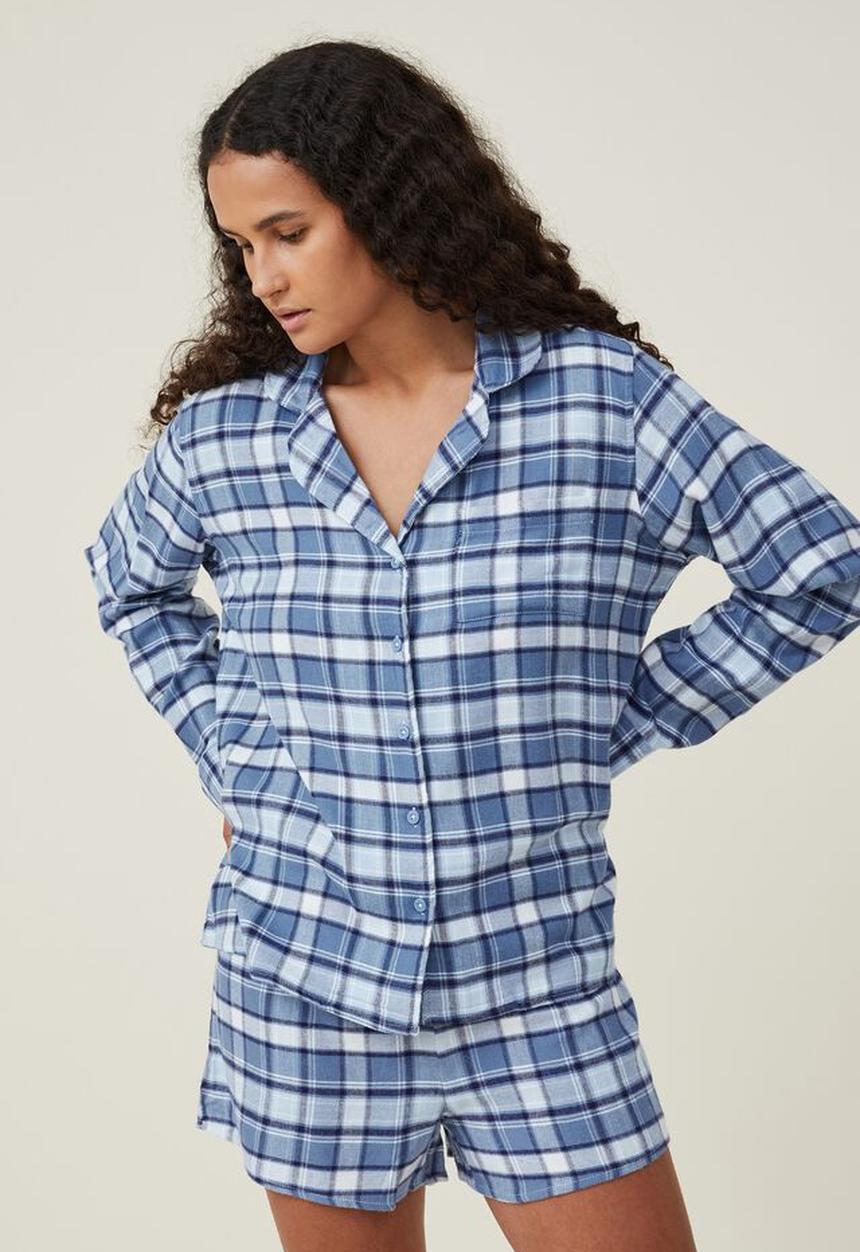 Cotton On - Flannel sleep set - mid blue check