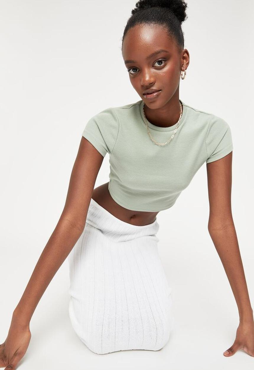 Supré  - Alissa fitted crew top - muted green