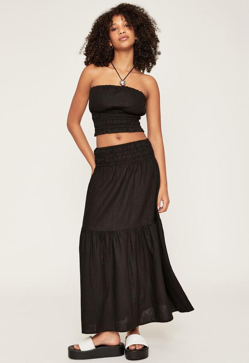 Supré  - keira shirred maxi skirt - black