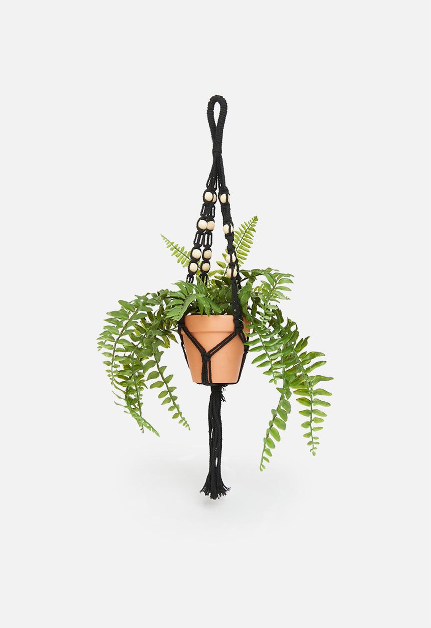 H&S - Macrame with flowerpot- black