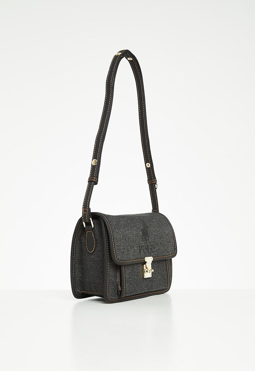 POLO - Denim flapover sling bag- black