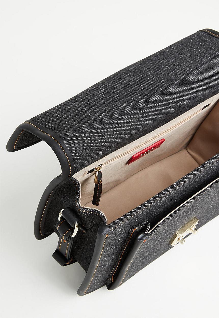 POLO - Denim flapover sling bag- black