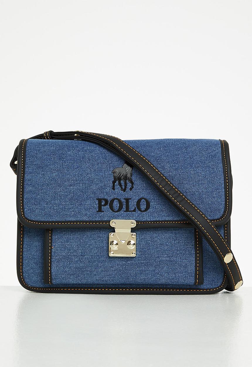 POLO - Denim flapover sling bag- blue